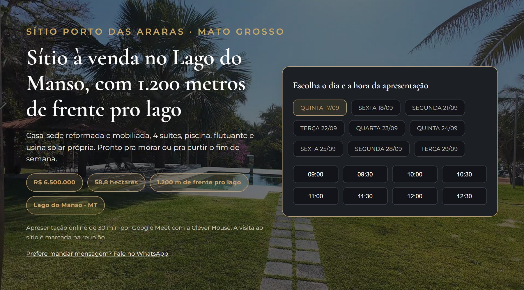 Topo da página, com a agenda